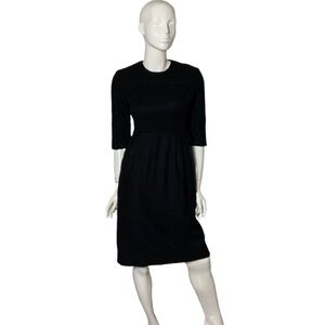 Vintage pre-60s black wool day dress metal zipper quarter sleeve modern‎ 6/8